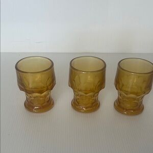 Set of 3 Vintage Amber Depression Glass Tumblers